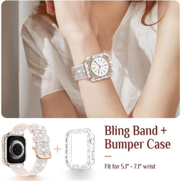 Bling Silicone Band Case for Apple Watch 45mm 44mm 41mm 40mm 38mm - Picture 7 of 8